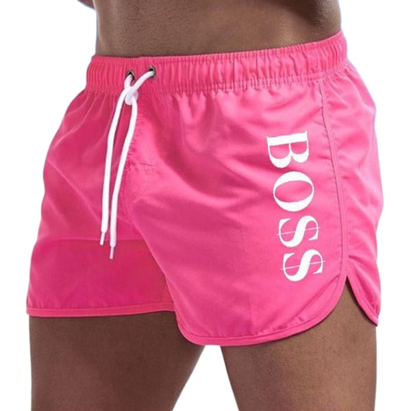 Herr Boss Sport Fitness Simning Board Shorts Badkläder Trunks Strand Simbyxor Gym Jogger Jogging Sport Sommar Shorts Pink 2XL