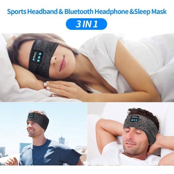 3 i 1 White Noise Sleep Headphones Trådlös Bluetooth & Mask grey