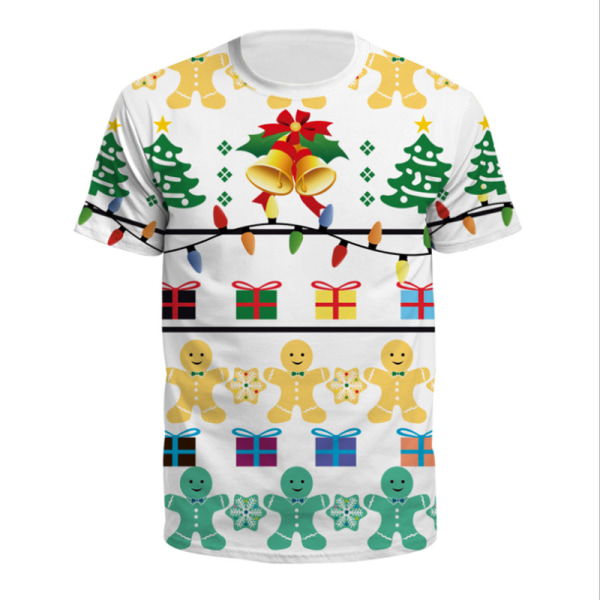 Unisex Jul T-shirts med Julmotiv Kortärmad Topp Q Style M