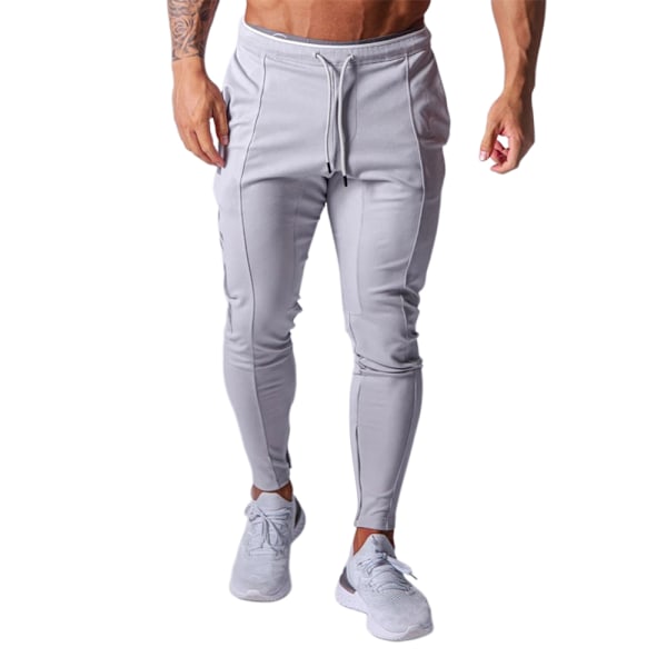 Herr Joggingbyxor Fitness Joggers Träningsoverall Sweatpants Sport Dragsko Byxor Grey M