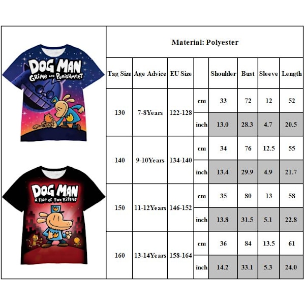 DOG MAN 3D-tryckta kortärmade T-shirts Casual Toppar Barn Pojkar Flickor T-shirts #7 160cm