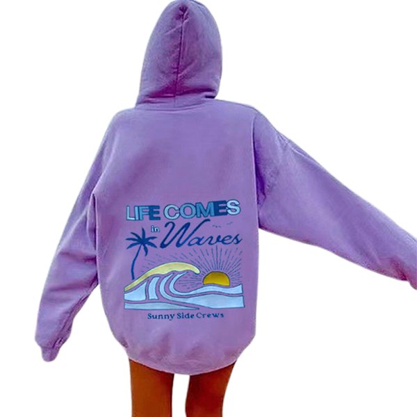 Naisten muoti löysä rento collegepaita huppari pitkähihainen pusero Light Purple 3XL