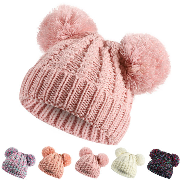 Cartoon Mickey Mouse Beanie Stickad Vintermössa Barn Dubbel Påve Pink