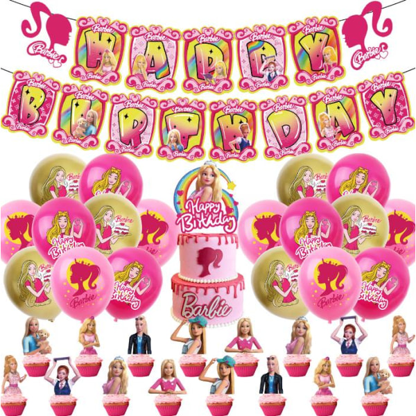 Barbie födelsedagsfest tillbehör dekorationer Set med banner