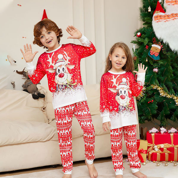 Elk Julpyjamas Familjematchande Sovkläder Barn Pyjamas Set Kids 12T