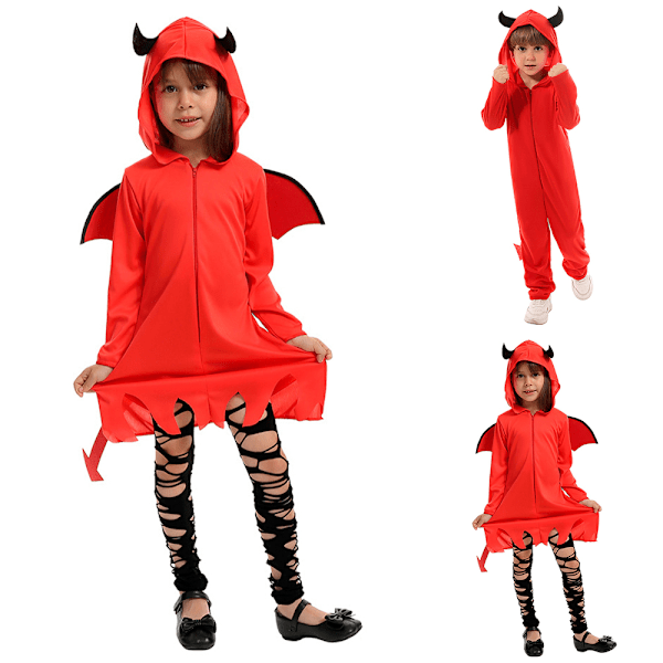 Barn Röd Demon Djävul Ond Bat Vampyrer Jumpsuit Klä Upp 2024 Halloween Party Cosplay Jumpsuit Bodysuit Kostymer för Barn Boy M