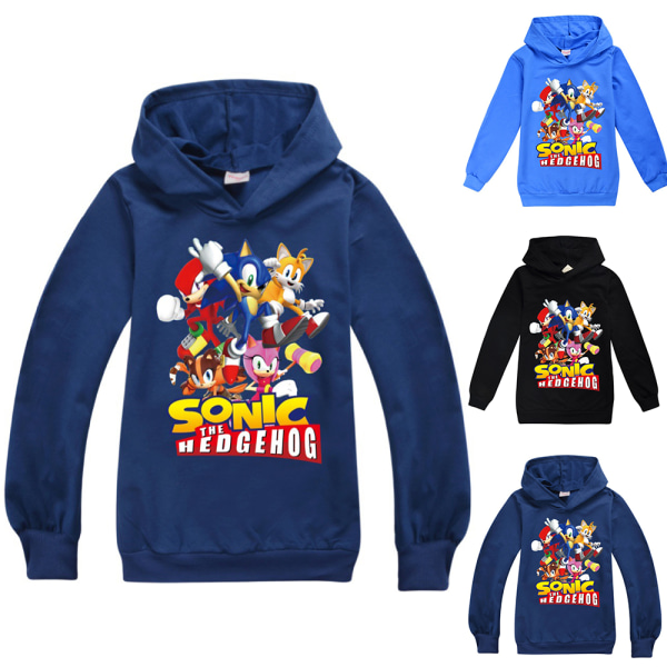 Barn Pojkar Flickor Sonic Hoodie Sweatshirt Pullover Jumper Toppar Dark Blue 140cm