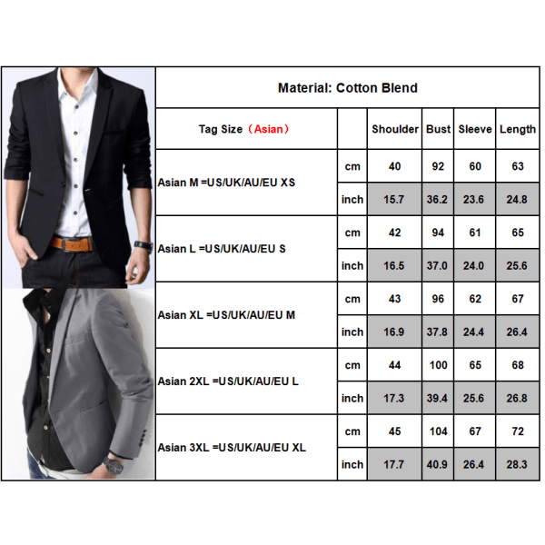 Slim Fit Enknapps Solid Blazer Business Casual Kostymjacka för män black 2XL