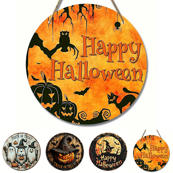 Träpumpa för Halloween, Trick or Treat-Dekoration, Spökhusdekoration, 20 cm Rund A