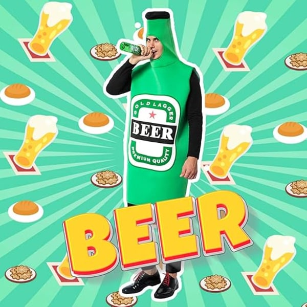 Olutpullopuku miehille ja aikuisille - roolileikki Oktoberfest-asu, hauska Halloween-asu olutpullolla, cosplay-vaatteet One Size