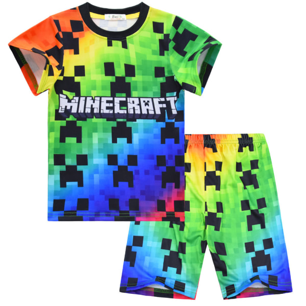 Minecraft Rainbow Kid kortärmad T-shirt Shorts Casual Pyjamas 150cm