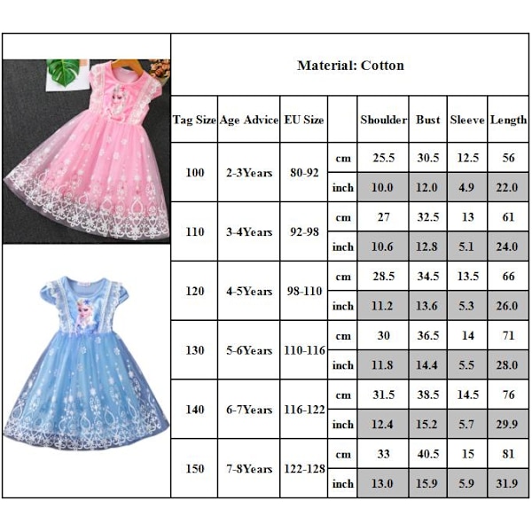 Barn Flickor Frozen Elsa Kortärmad Prinsessa Festklänning Födelsedagsbalklänning Pink 150cm