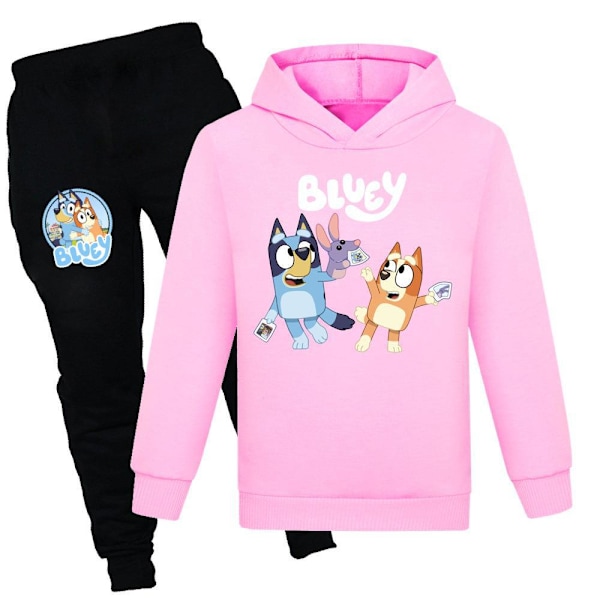 Kids Bluey Träningsoverall Set Sporttryck Hoodie Byxor Casual Sportkläder Outfit Suit Pink 140cm