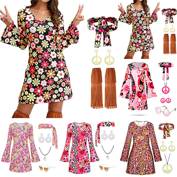 Hippiekostyme for kvinner Halloween-party diskokostyme black M