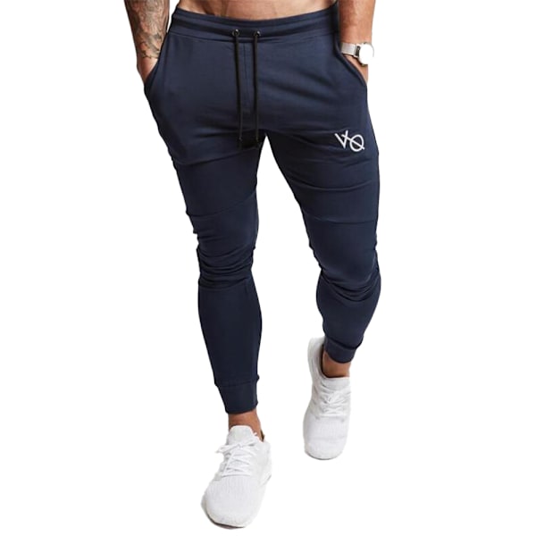 Herr VQ Joggingbyxor Fitness Joggers Träningsoverall Sweatpants Sport Dragsko Byxor Navy Blue XL