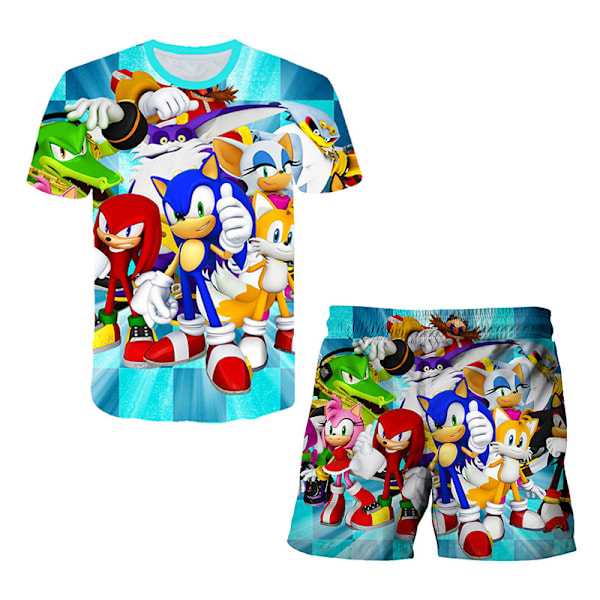 Sonic Barn Kläder Set Tecknad 3D-tryckt Pyjamas T-shirt Toppar Shorts Set Sovkläder #4 130cm