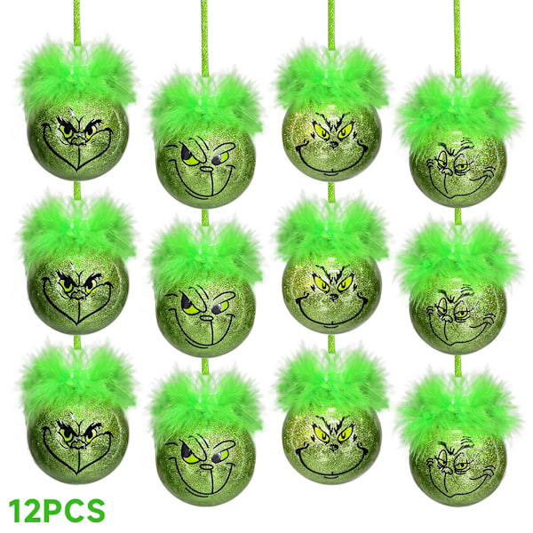12 st 6 cm Grinchen-julgranskulor med hår, julgranspynt, boll, festdekoration 12PCS