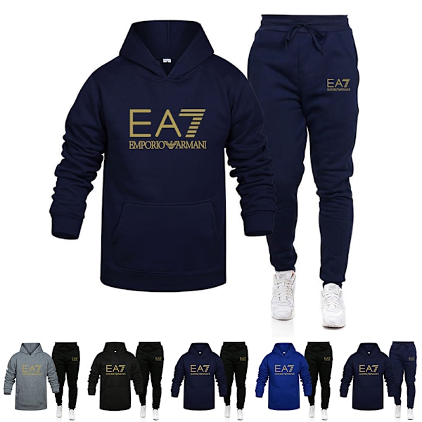 EA7 Träningsoveraller Herrar Huvtröjor Jackor Joggingbyxor Set Huvad Kläder Sweatsuit C S