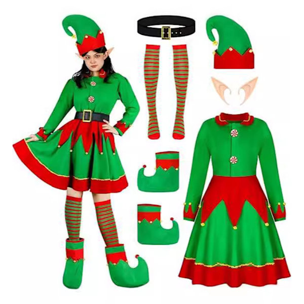 Dam Elfdräkt Julparty Festkläder Jultomten Hjälpare Outfit M