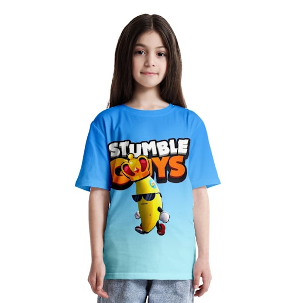 Barn Flickor Pojkar Spel StumbleGuys Grafisk Tryck T-Shirt Sommar Rund Hals Tee D 160cm