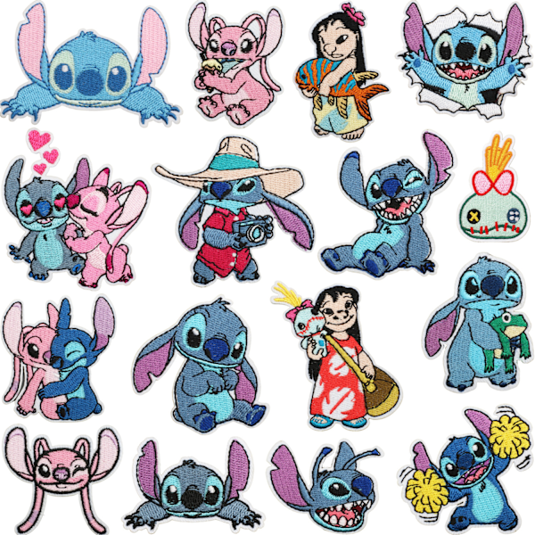 16 stk./sett Lilo & Stitch Patch Strykeapplikasjon Stryk På 16PCS