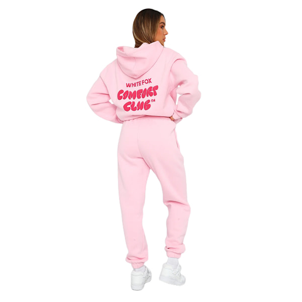 Dam White Fox Träningsoverall 2-delat Set Hoodie Huvtröja Byxor Sportkläder Pink M