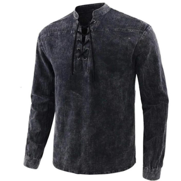 Miesten viikinkipiraattiasu, pitkähihainen V-aukkoinen nyöripaita black 4XL