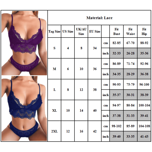 Sexiga underkläder för kvinnor Spets Skira hängslen & stringtrosor Underkläder Purple S