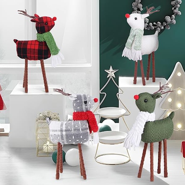 Rensdjursjuldekoration Handgjord Stående Plyschälgfigurer Ornament Red