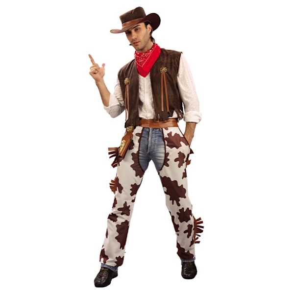 Cowboykostym för män - Vilda västern Rodeo Chaps Halloweenhatt Väst Halsduk Byxor