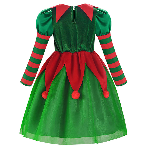 Julklappsklänning för flickor, Elfdräkt för flickor, Jultomtedräkt, Julkarnevalskostym 110cm