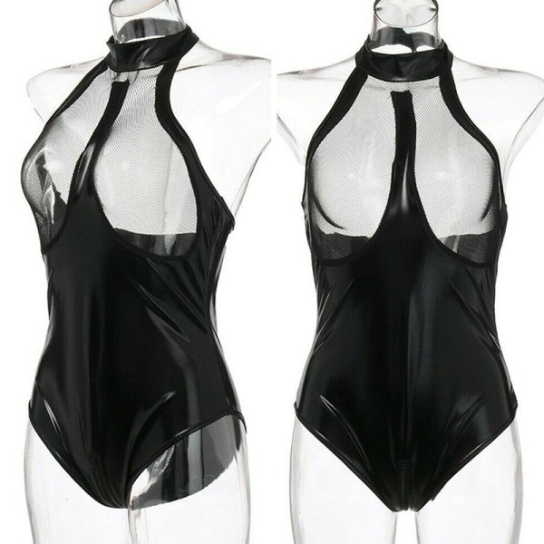 Kvinnlig sexig underkläder lackläder dagg transparent sexig Bodysuit S