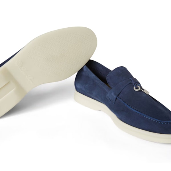 LORO PIANA Summer Charms Walk Mockasiner i mocka Royal Blue 42