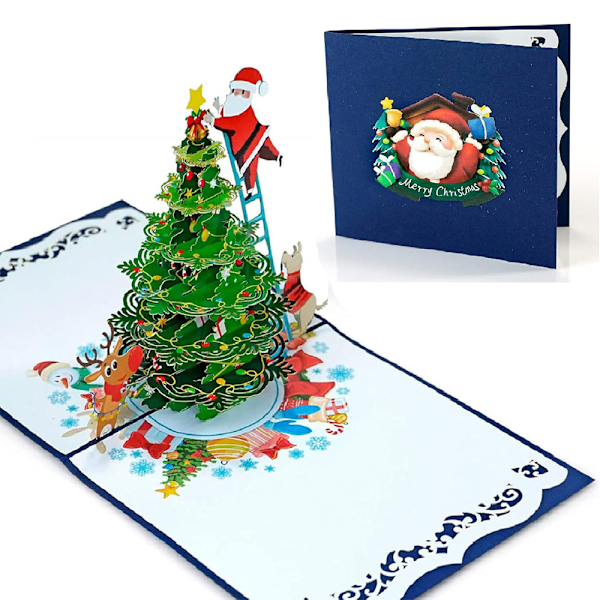 Julemand der pynter juletræ 3D Pop op kort Overraskelse Julehilsen kort