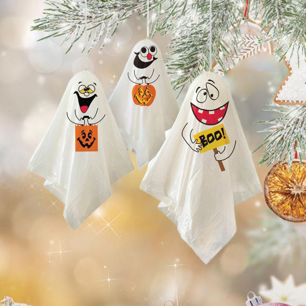 3PCS Halloween Ghost Hängande Bärbar Återanvändbar Flygande Hängande 3pcs