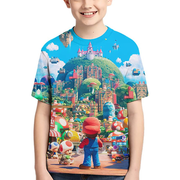 Super Mario Kids Barn Pojke 3d- printed sommar T-shirt Tops Tee A 150cm