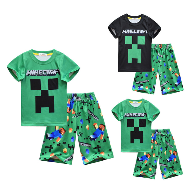Minecraft barn kortärmad T-shirt Shorts Lös pyjamas Sommar green 150cm