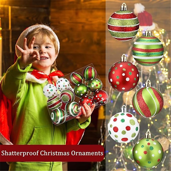 12 st julgranskulor i glitterplast, hängande dekorationer för jul 12PCS