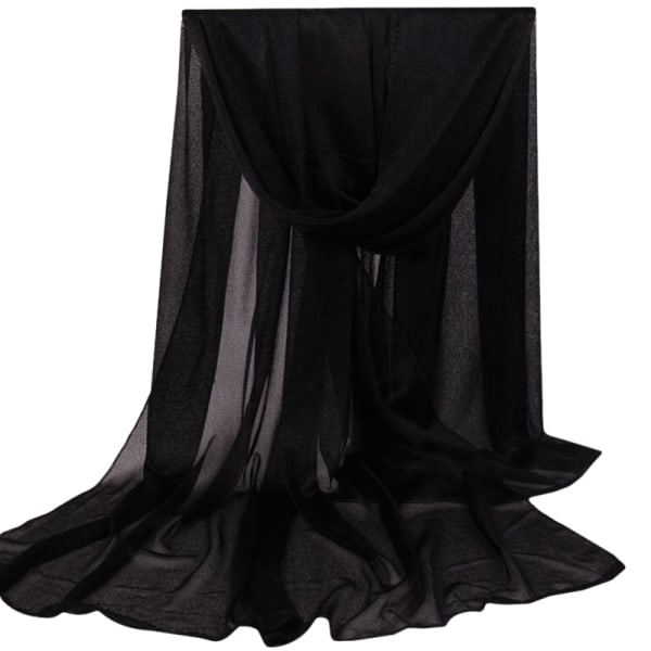 Kvinnor Pure Transparent Chiffong Scarf Neckwear Elegant Bankett Black 165*85cm