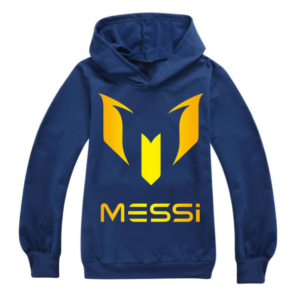 Barn Pojkar Flickor Messi Fotboll Hoodie Långärmad Hood Sweatshirt Pullover Toppar Navy blue 150cm