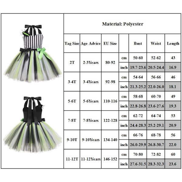 Beetlejuice Barnkläder för Flickor Cosplay Kostym Fancy Dress Halloween Party Outfit Set 5-6T