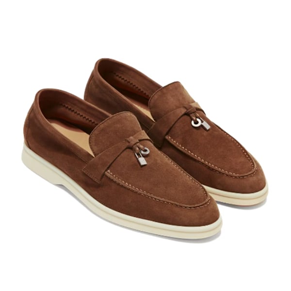LORO PIANA Summer Charms Walk Mockasiner i mocka Red Brown 41