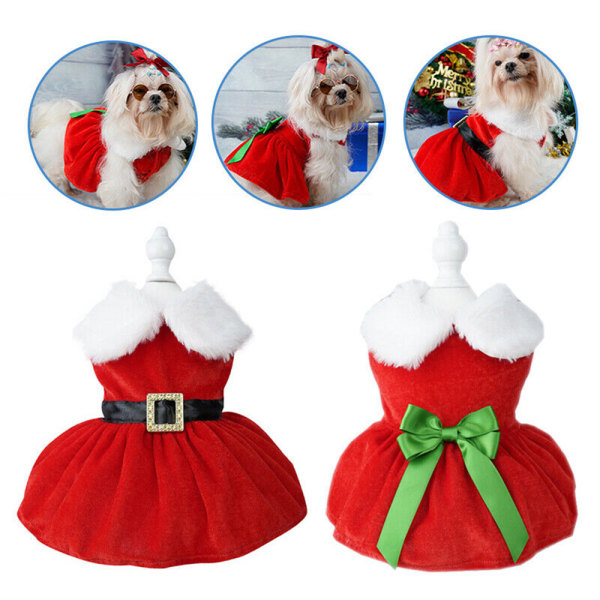 Hund juldräkt valpklänning, jultomten husdjurskjol vinter B L