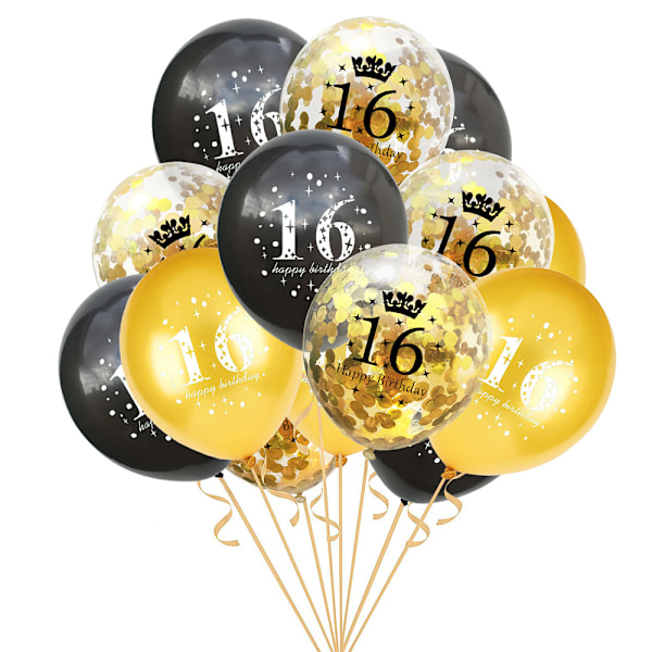 15-delad ballongdekorationsset för 16/18/21/30/40/50/60-årsdag 16Years