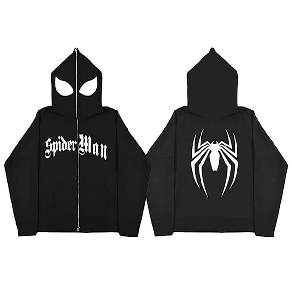 Herre Dame Hættetrøje Løs Hip Hop Punk Edderkop Trykt Hætte Pullover Sweatshirt Toppe Black M