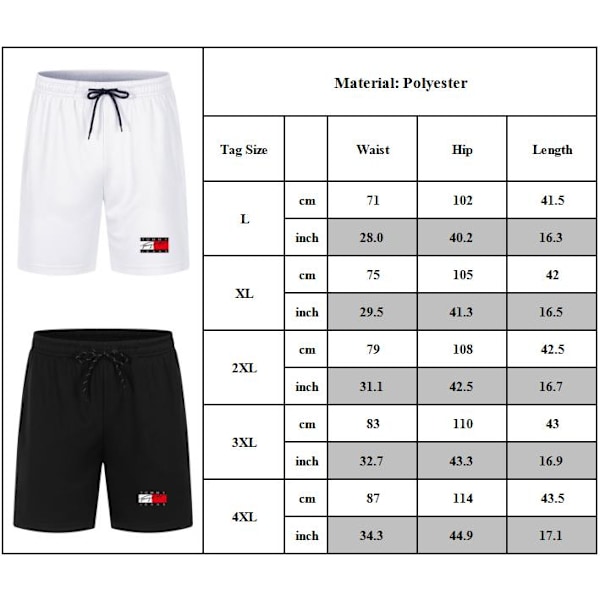 Tommy Hilfiger Herr Casual Shorts med dragsko, Gym Jogging Fritid Sommar Sweatpants Strandshorts White 4XL