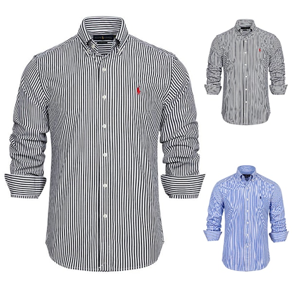 Ralph Lauren Herrskjorta Långärmad Knappuppslagen Strand Casual Broderad Klänningsskjorta Stor Storlek Herr Casual Skjortor Knappnedslagen Blus T-shirt Topp Blue M