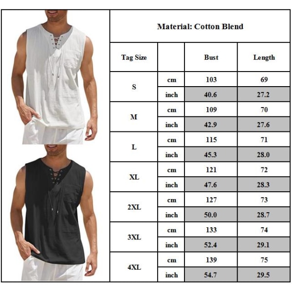 Modeskjorta för män strand V-ringad sommarväst med dragsko white 3XL