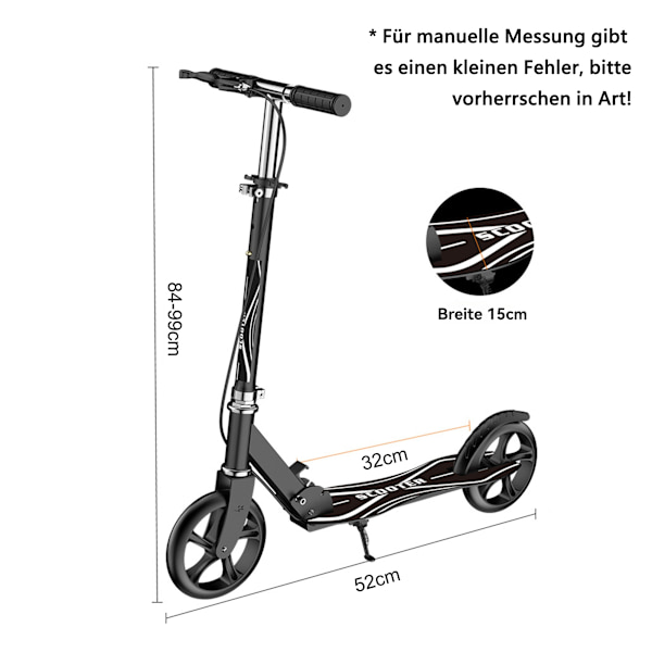 Hopfällbar sparkcykel för vuxna, justerbar höjd, med handbroms PU-hjul, present till barn