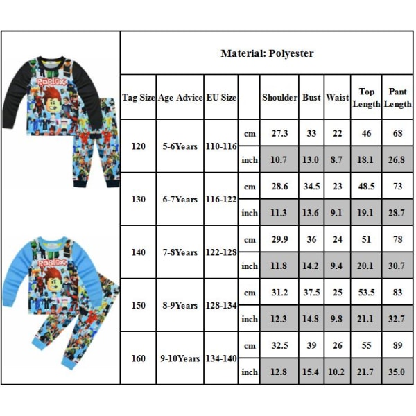 Roblox T-shirt, toppar, byxor, outfit, sovkläder, pyjamas, set, barn, present Light blue 150cm